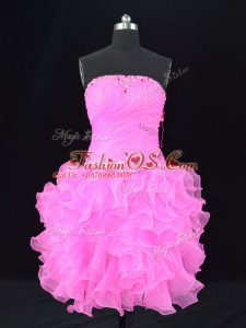 Glamorous Pink Sleeveless Beading Lace Up Cocktail Dresses