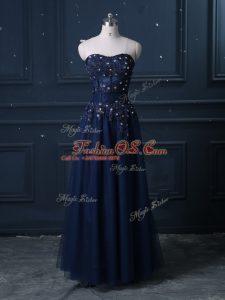 Luxurious Floor Length Column/Sheath Sleeveless Navy Blue Homecoming Dress Zipper