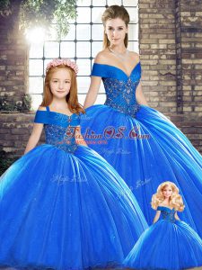 Sophisticated Royal Blue Sleeveless Beading Lace Up 15th Birthday Dress