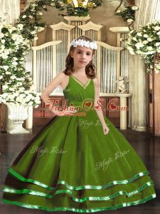 Excellent Green Zipper V-neck Ruffled Layers Girls Pageant Dresses Tulle Sleeveless