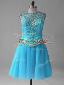 Scoop Sleeveless Tulle Homecoming Dress Beading and Sequins Lace Up