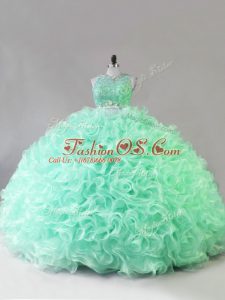 Cute Zipper Ball Gown Prom Dress Apple Green for Sweet 16 and Quinceanera with Beading and Ruffles