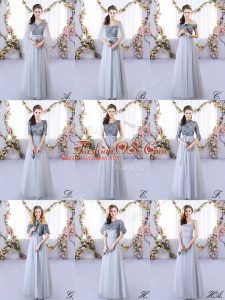 Graceful Grey Sleeveless Appliques Floor Length Vestidos de Damas