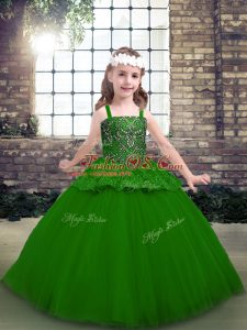 Perfect Straps Sleeveless Lace Up Pageant Gowns For Girls Green Tulle