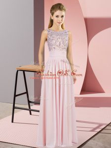 On Sale Floor Length Backless Evening Dress Pink for Prom and Party and Military Ball with Beading