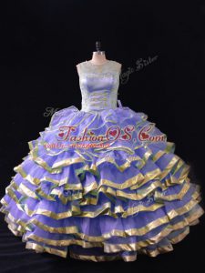 High Class Lavender Sleeveless Organza Lace Up Sweet 16 Dresses for Sweet 16 and Quinceanera