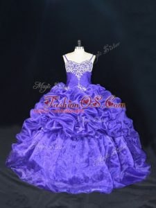 Flare Sleeveless Brush Train Lace Up Beading and Pick Ups Sweet 16 Quinceanera Dress