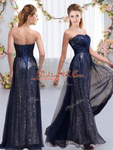 New Style Navy Blue Sweetheart Neckline Sequins Quinceanera Court of Honor Dress Sleeveless Lace Up