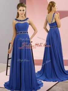 Decent Sleeveless Brush Train Zipper Beading Evening Dress