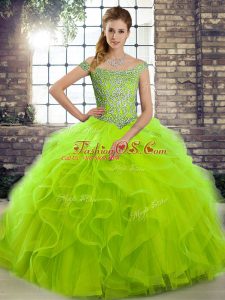 Quince Ball Gowns Off The Shoulder Sleeveless Brush Train Lace Up