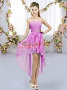 Lilac Lace Up Sweetheart Beading Quinceanera Dama Dress Chiffon Sleeveless