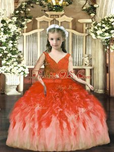 Perfect Sleeveless Backless Floor Length Beading and Ruffles Pageant Gowns For Girls