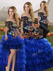 Smart Organza Sleeveless Floor Length Vestidos de Quinceanera and Embroidery and Ruffled Layers