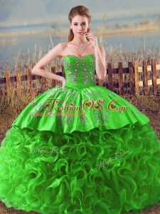 Delicate Ball Gowns Fabric With Rolling Flowers Sweetheart Sleeveless Embroidery and Ruffles Lace Up Vestidos de Quinceanera