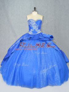 Beading and Embroidery Sweet 16 Quinceanera Dress Blue Lace Up Sleeveless Court Train