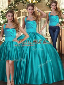 Fashion Ruching Quinceanera Dress Teal Lace Up Sleeveless Floor Length
