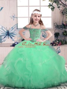 Beauteous Tulle Sleeveless Floor Length Child Pageant Dress and Beading and Ruffles