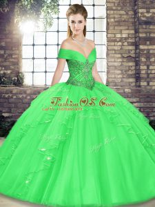 Custom Made Off The Shoulder Sleeveless Lace Up Quinceanera Dress Green Tulle