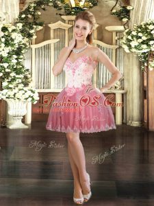Most Popular Beading and Appliques Homecoming Dress Watermelon Red Lace Up Sleeveless Mini Length