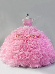 Luxury Pink Scoop Neckline Beading Ball Gown Prom Dress Sleeveless Zipper