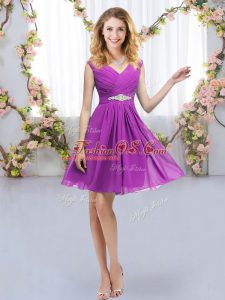 Purple Zipper Bridesmaid Dresses Belt Sleeveless Mini Length