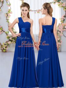 Designer Floor Length Lace Up Quinceanera Court Dresses Royal Blue for Wedding Party with Belt