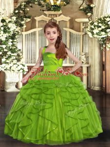 Olive Green Kids Pageant Dress Party and Wedding Party with Ruffles Straps Sleeveless Lace Up