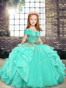 Popular Apple Green Sleeveless Beading Floor Length Girls Pageant Dresses