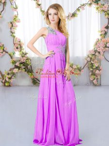 Luxury Lilac One Shoulder Neckline Beading Quinceanera Court of Honor Dress Sleeveless Zipper