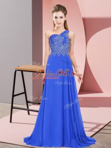 Eye-catching Blue Sleeveless Floor Length Beading Side Zipper Celebrity Dress