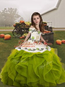 Olive Green Sleeveless Organza Lace Up Child Pageant Dress for Party and Wedding Party