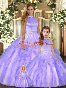 Excellent Beading and Ruffles Quinceanera Gowns Lavender Backless Sleeveless Floor Length