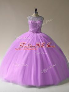 Lilac Lace Up Scoop Beading Quinceanera Dress Organza Sleeveless