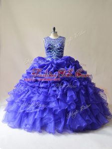 Pretty Organza Sleeveless Floor Length Quinceanera Dresses and Beading and Ruffles and Pick Ups