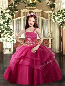Tulle Sleeveless Floor Length Little Girls Pageant Gowns and Beading