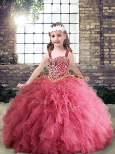 Pink Sleeveless Tulle Lace Up Child Pageant Dress for Party and Wedding Party