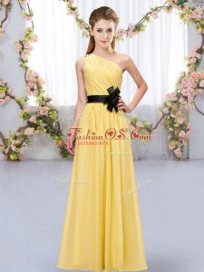 Floor Length Zipper Quinceanera Dama Dress Gold for Wedding Party with Belt