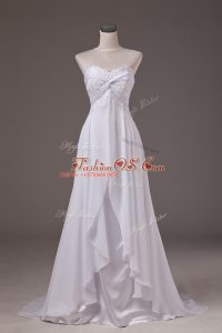 Top Selling Sleeveless Chiffon Sweep Train Lace Up Wedding Dress in White with Lace