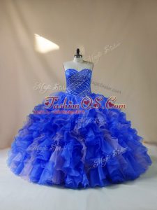 Floor Length Royal Blue Quince Ball Gowns Sweetheart Sleeveless Lace Up