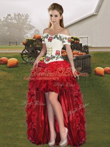 Custom Fit Red Sleeveless Organza Lace Up Homecoming Dress Online for Prom and Party