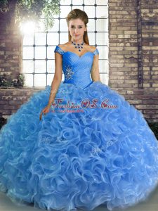Floor Length Lace Up Quinceanera Dresses Baby Blue for Military Ball and Sweet 16 and Quinceanera with Beading