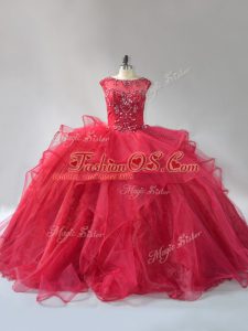 Lace Up Sweet 16 Dresses Wine Red for Sweet 16 and Quinceanera with Beading and Ruffles Brush Train