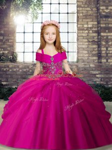 Eye-catching Sleeveless Lace Up Floor Length Beading Girls Pageant Dresses
