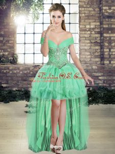 Colorful High Low Apple Green Tulle Sleeveless Beading and Ruffles