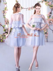 Grey Sleeveless Lace Mini Length Bridesmaid Gown