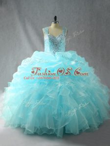 Aqua Blue Sweet 16 Dress Straps Sleeveless Zipper