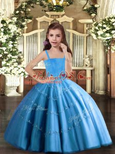 Best Baby Blue Sleeveless Tulle Lace Up Little Girls Pageant Dress for Party and Sweet 16 and Wedding Party