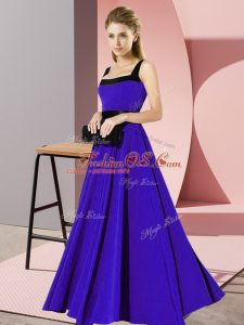 Graceful Blue Empire Square Sleeveless Chiffon Floor Length Zipper Belt Wedding Guest Dresses