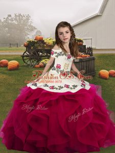 Fashion Floor Length Ball Gowns Sleeveless Fuchsia Kids Formal Wear Lace Up