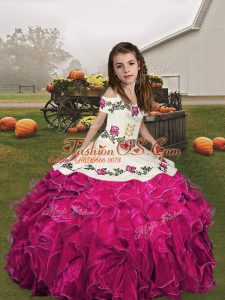 Fuchsia Sleeveless Organza Lace Up Little Girl Pageant Gowns for Party and Wedding Party